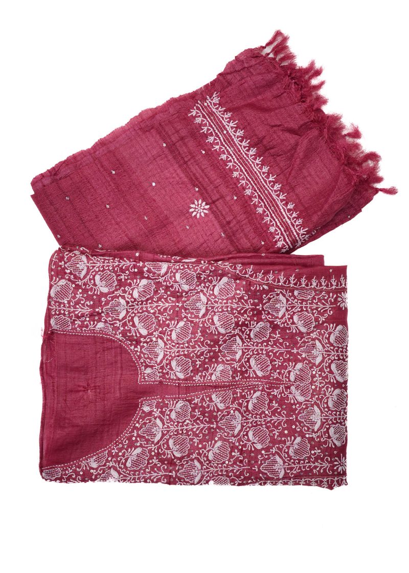 Maysarah Lucknowi | Red Maroon | Semi stitched | Festival wear | Kurta Dupatta Style | 2 pc set