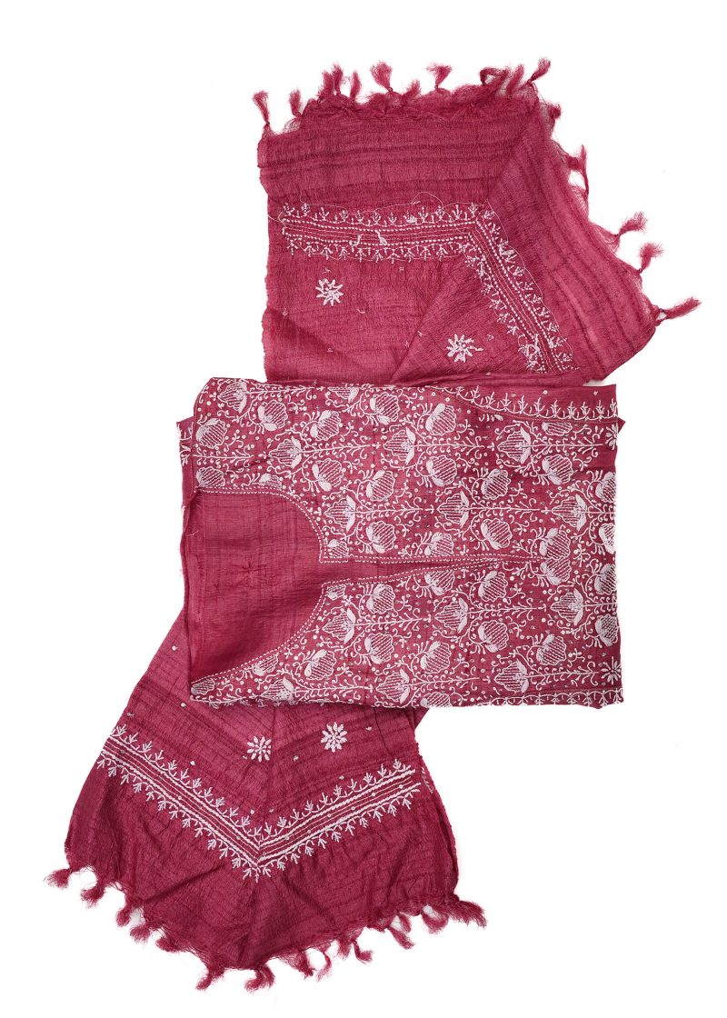 Maysarah Lucknowi | Red Maroon | Semi stitched | Festival wear | Kurta Dupatta Style | 2 pc set