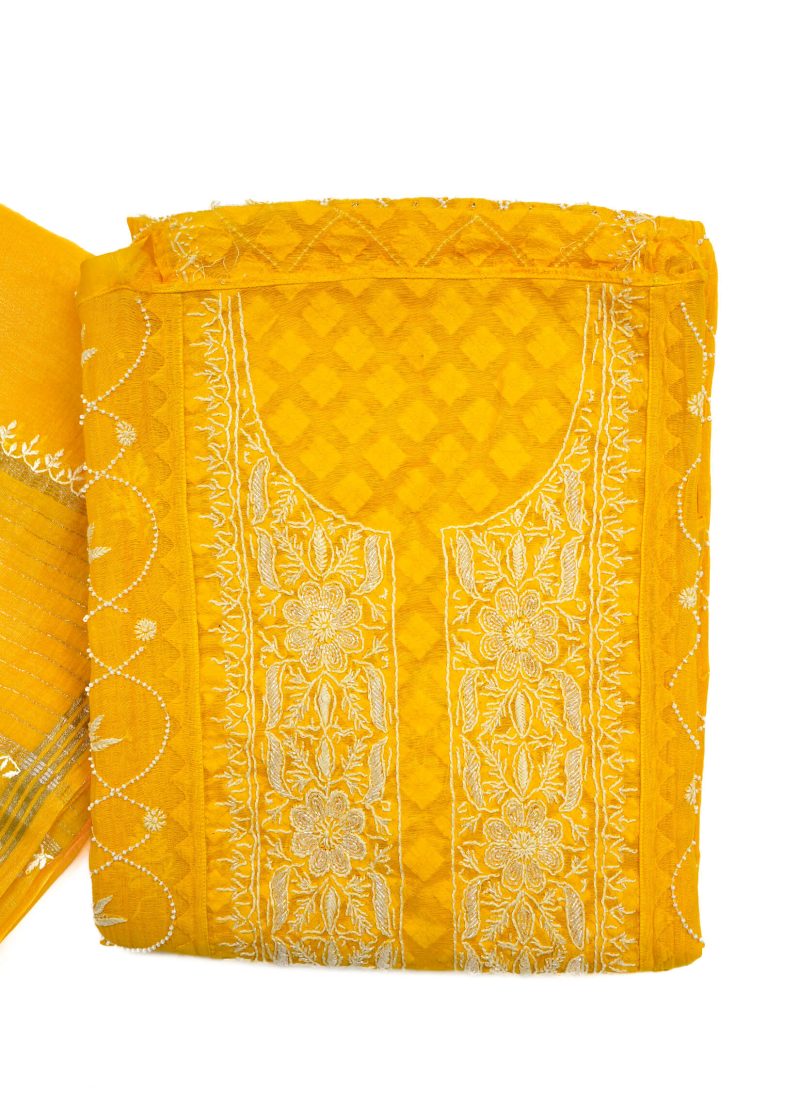 Maysarah Lucknowi | Yellow | Semi stitched | Festival wear | Kurta Dupatta Style | 2 pc set