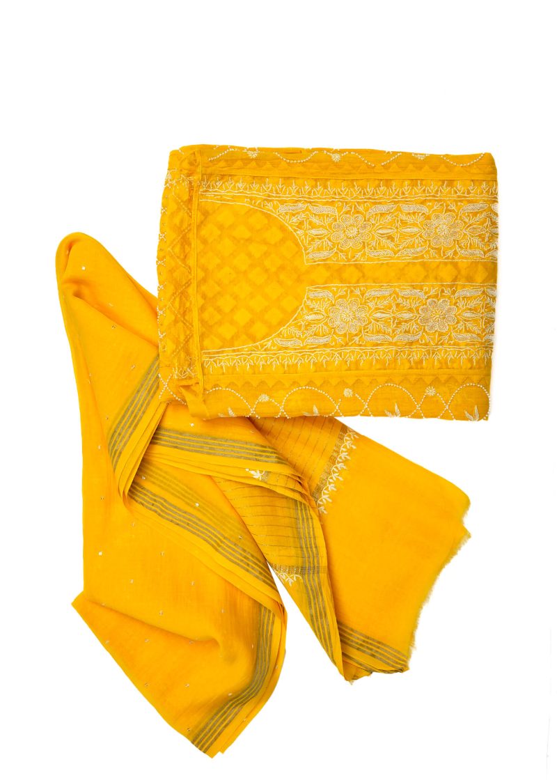 Maysarah Lucknowi | Yellow | Semi stitched | Festival wear | Kurta Dupatta Style | 2 pc set