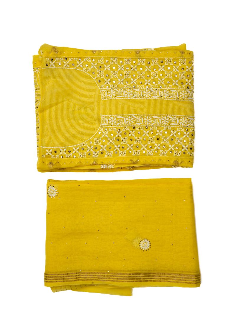 Maysarah Lucknowi | Yellow | Semi stitched | Festival wear | Kurta Dupatta Style | 2 pc set