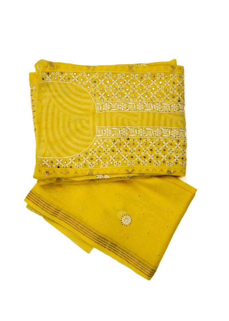 Maysarah Lucknowi | Yellow | Semi stitched | Festival wear | Kurta Dupatta Style | 2 pc set