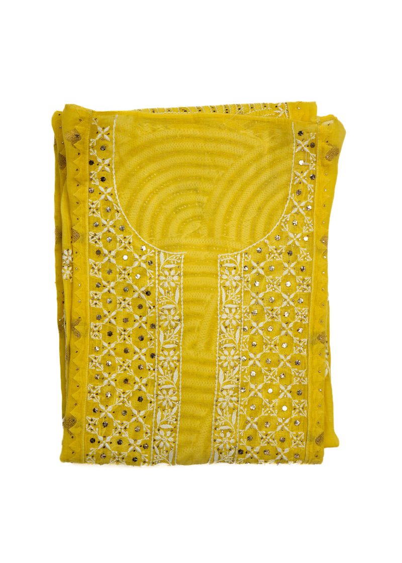 Maysarah Lucknowi | Yellow | Semi stitched | Festival wear | Kurta Dupatta Style | 2 pc set
