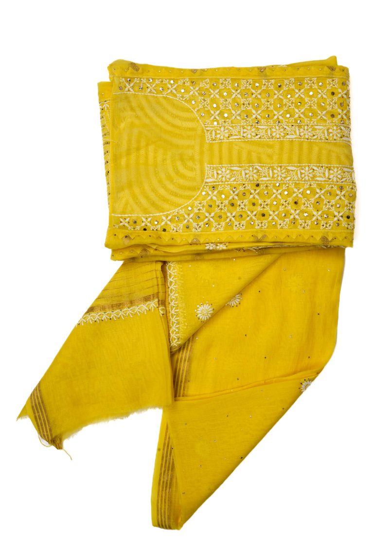 Maysarah Lucknowi | Yellow | Semi stitched | Festival wear | Kurta Dupatta Style | 2 pc set