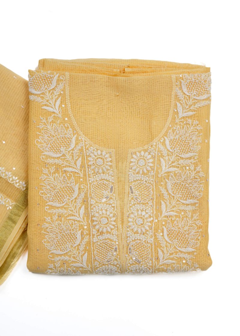 Maysarah Lucknowi | Yellow | Semi stitched | Festival wear | Kurta Dupatta Style | 2 pc set