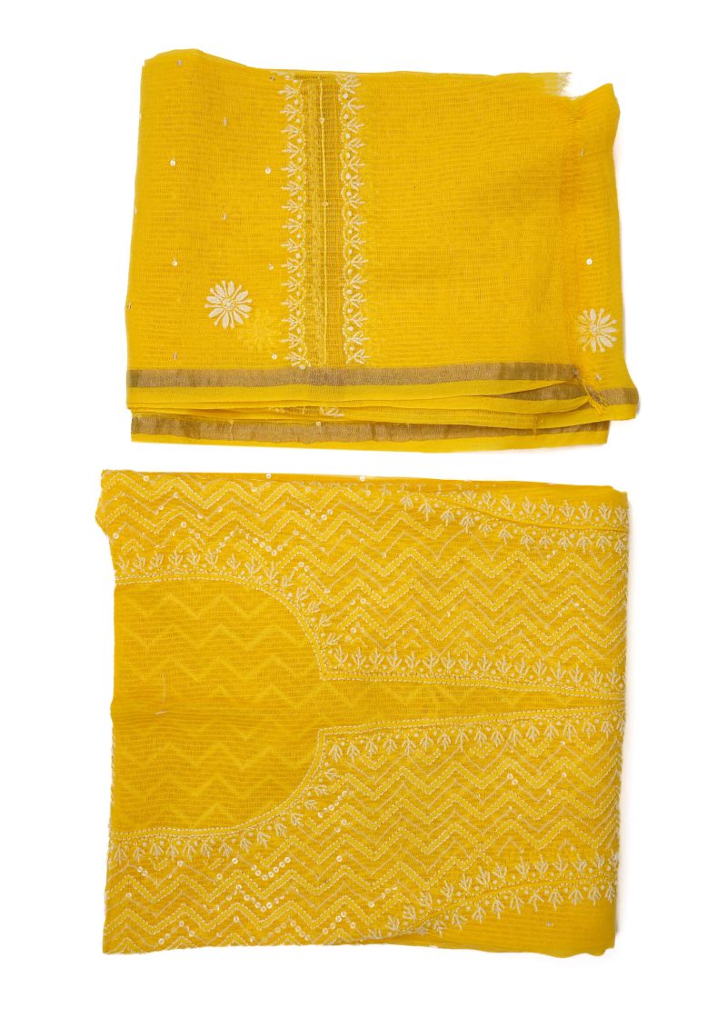 Maysarah Lucknowi | Golden Yellow | Unstitched | Festival wear | Kurta Dupatta Style | 2 pc set