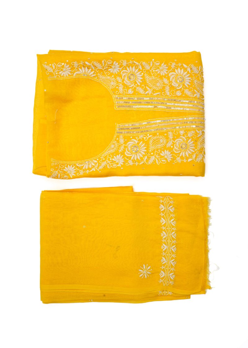 Maysarah Lucknowi | Yellow | Semi stitched | Festival wear | Kurta Dupatta Style | 2 pc set