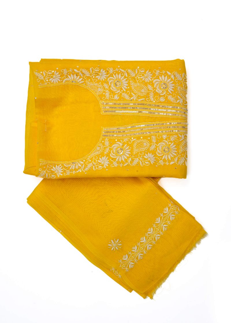 Maysarah Lucknowi | Yellow | Semi stitched | Festival wear | Kurta Dupatta Style | 2 pc set