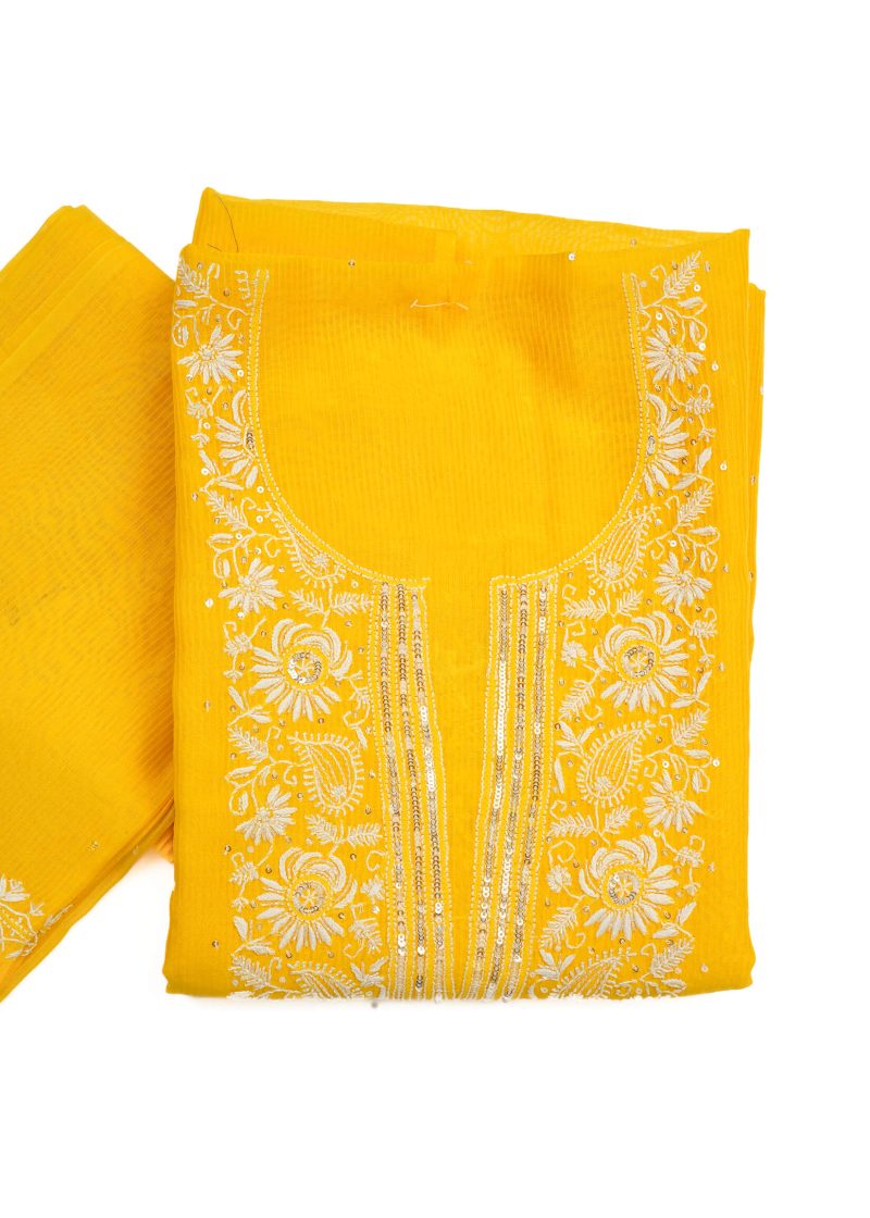 Maysarah Lucknowi | Yellow | Semi stitched | Festival wear | Kurta Dupatta Style | 2 pc set
