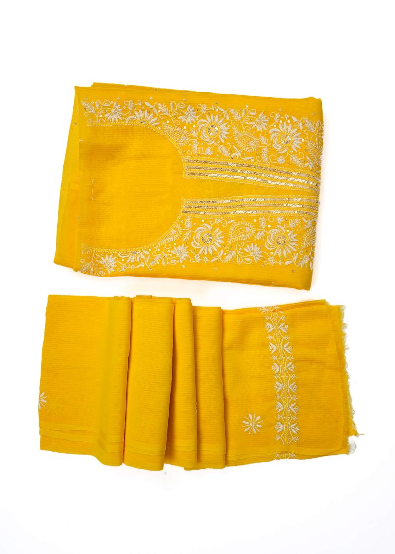 Maysarah Lucknowi | Yellow | Semi stitched | Festival wear | Kurta Dupatta Style | 2 pc set