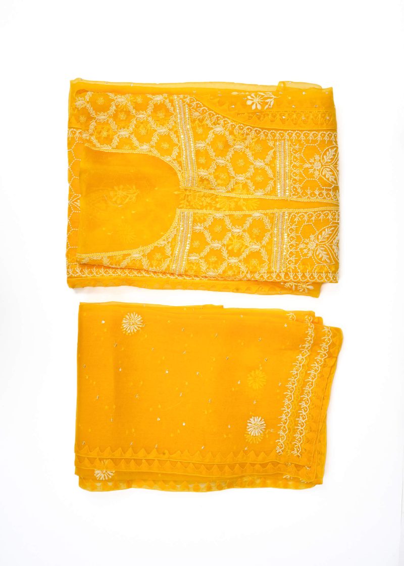 Maysarah Lucknowi | Yellow | Semi stitched | Festival wear | Kurta Dupatta Style | 2 pc set