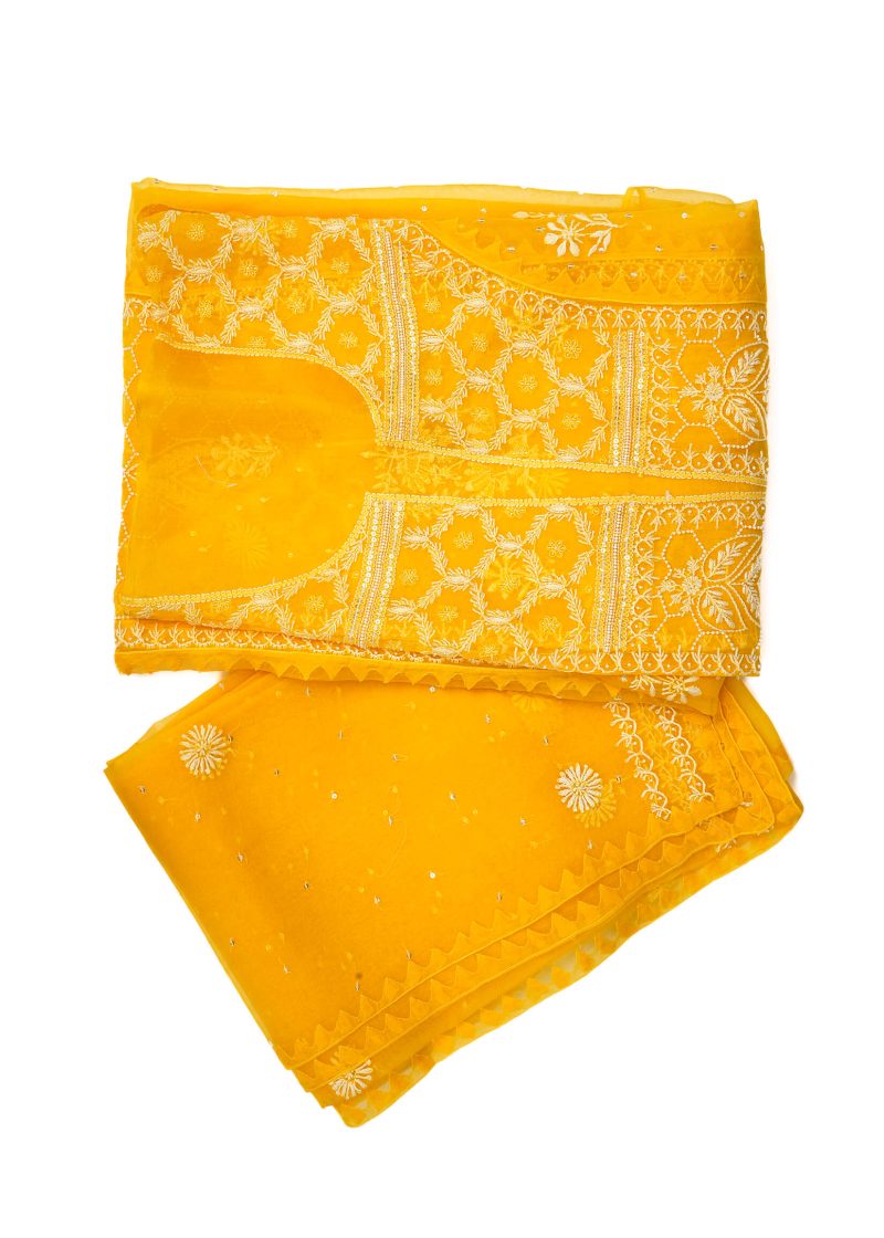 Maysarah Lucknowi | Yellow | Semi stitched | Festival wear | Kurta Dupatta Style | 2 pc set