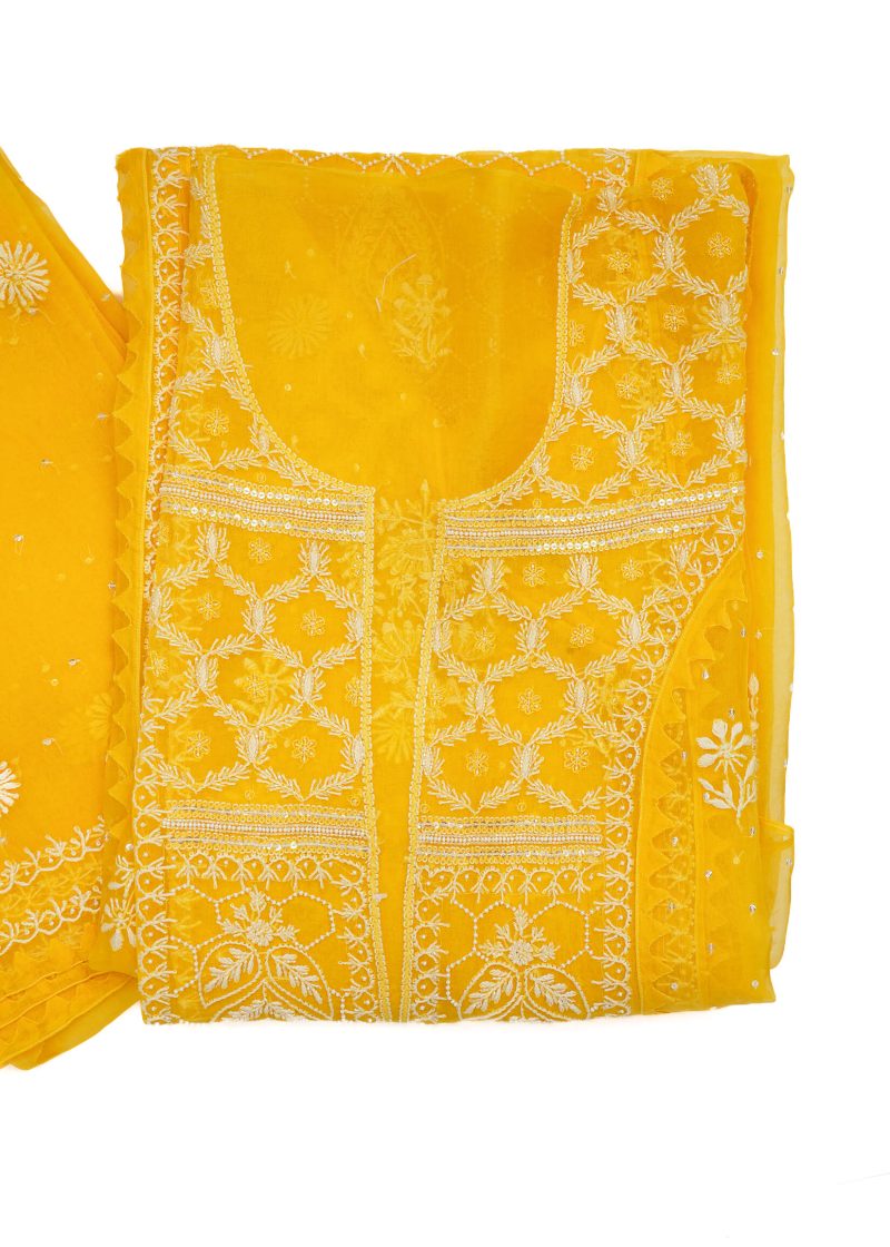 Maysarah Lucknowi | Yellow | Semi stitched | Festival wear | Kurta Dupatta Style | 2 pc set