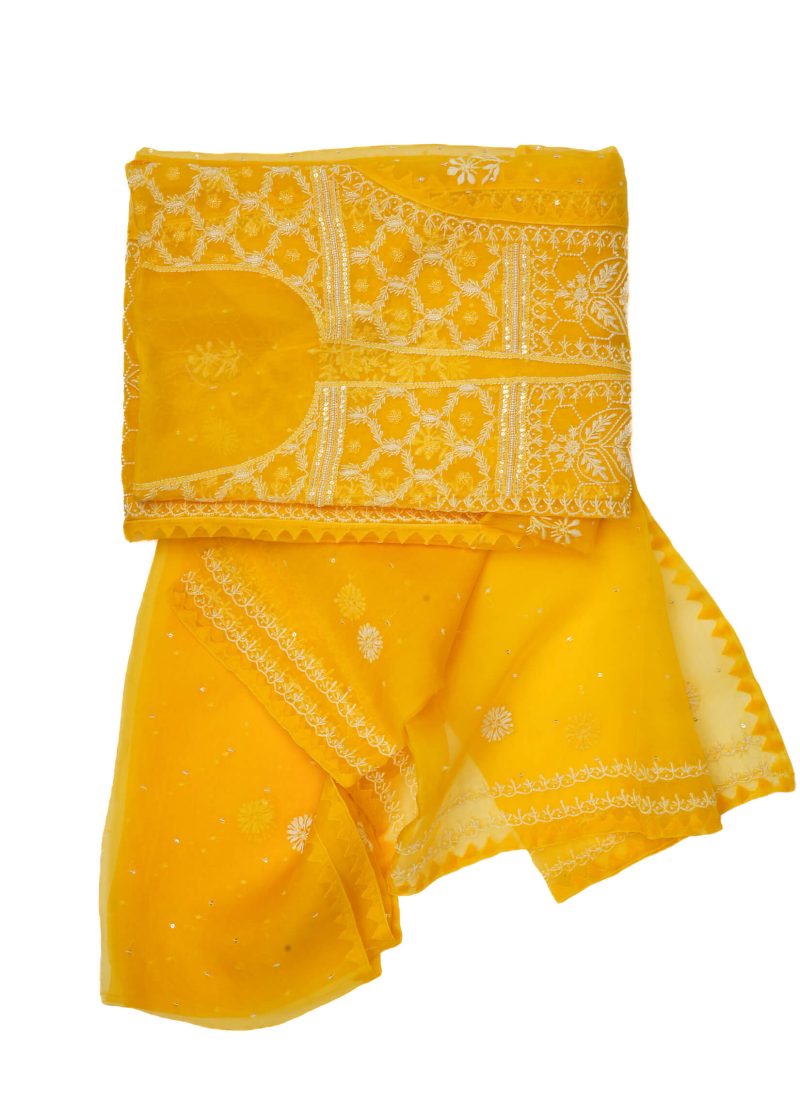 Maysarah Lucknowi | Yellow | Semi stitched | Festival wear | Kurta Dupatta Style | 2 pc set