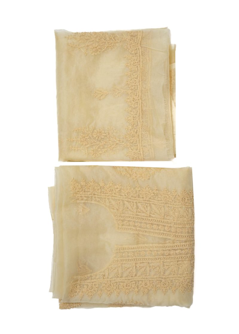 Maysarah Lucknowi | Beige Yellow | Unstitched | Festival wear | Kurta Dupatta Style | 2 pc set