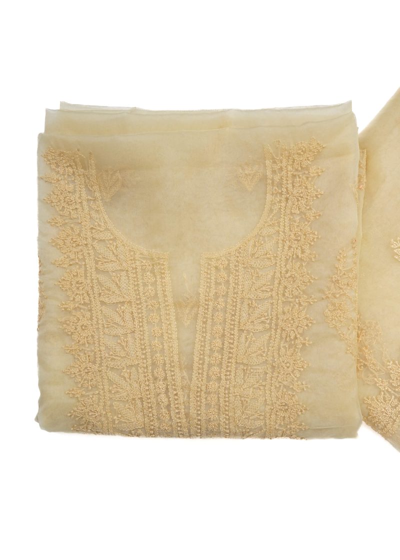 Maysarah Lucknowi | Beige Yellow | Unstitched | Festival wear | Kurta Dupatta Style | 2 pc set