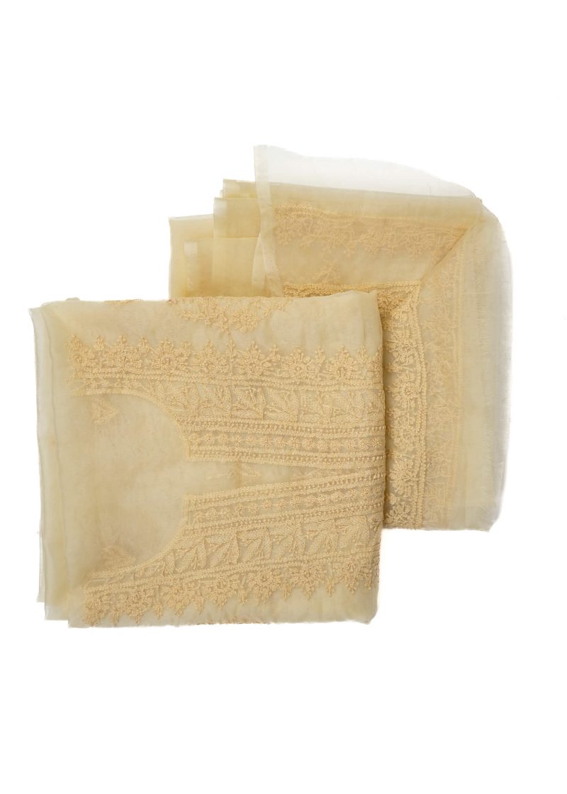 Maysarah Lucknowi | Beige Yellow | Unstitched | Festival wear | Kurta Dupatta Style | 2 pc set