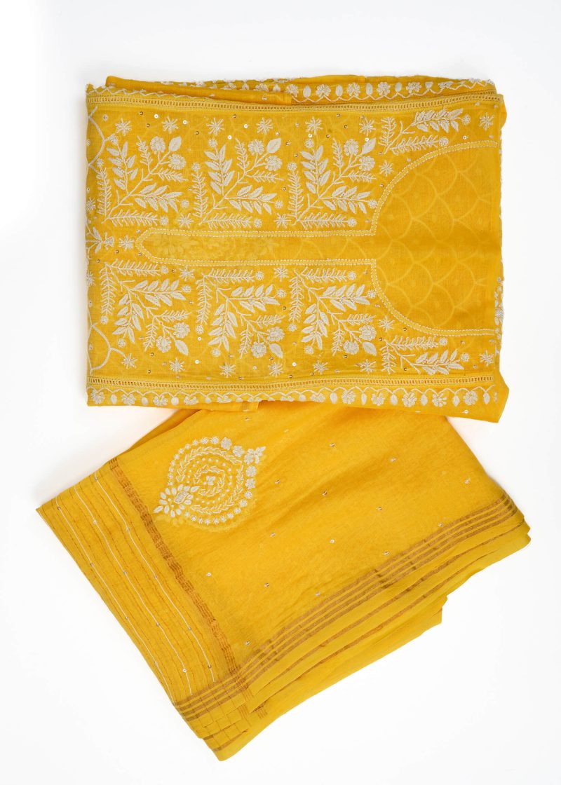 Maysarah Lucknowi | Yellow | Semi stitched | Festival wear | Kurta Dupatta Style | 2 pc set