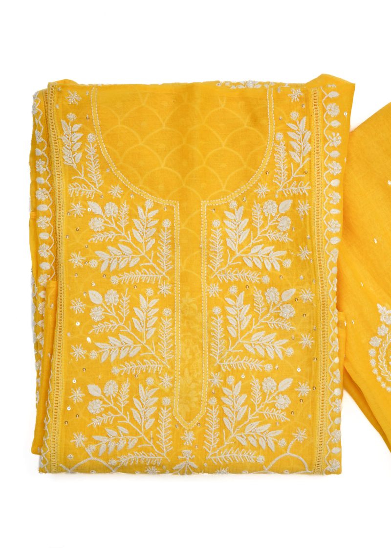 Maysarah Lucknowi | Yellow | Semi stitched | Festival wear | Kurta Dupatta Style | 2 pc set