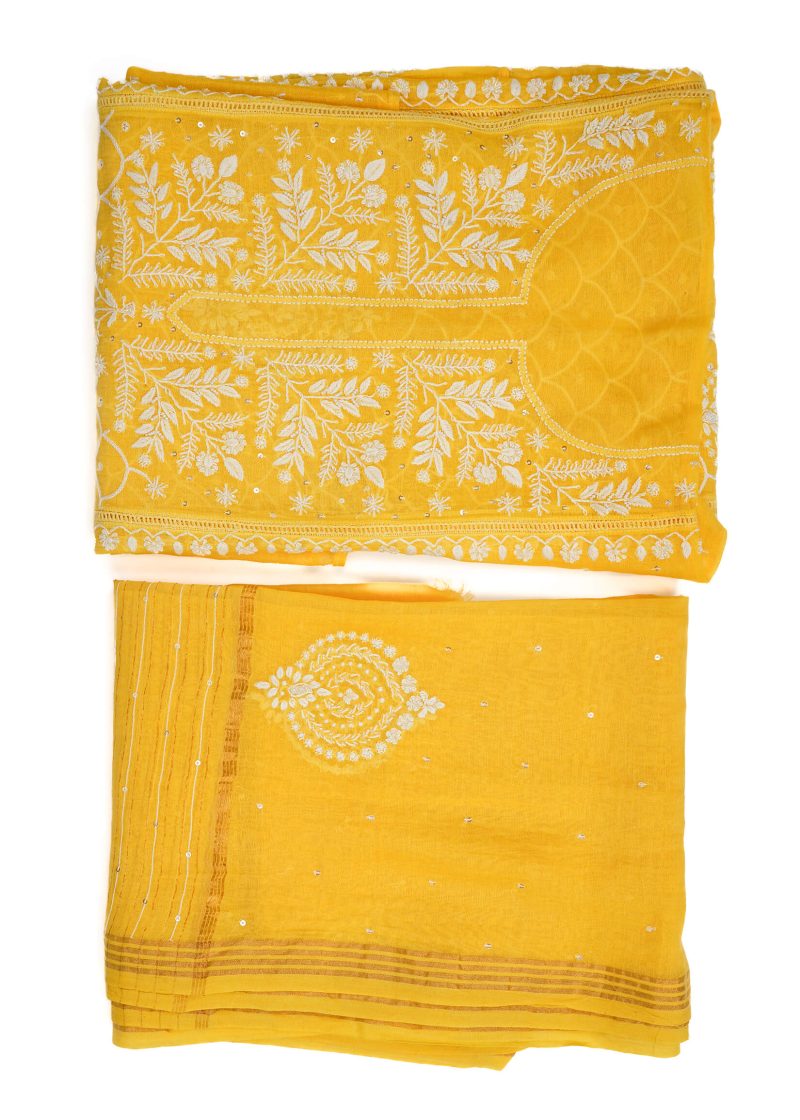 Maysarah Lucknowi | Yellow | Semi stitched | Festival wear | Kurta Dupatta Style | 2 pc set
