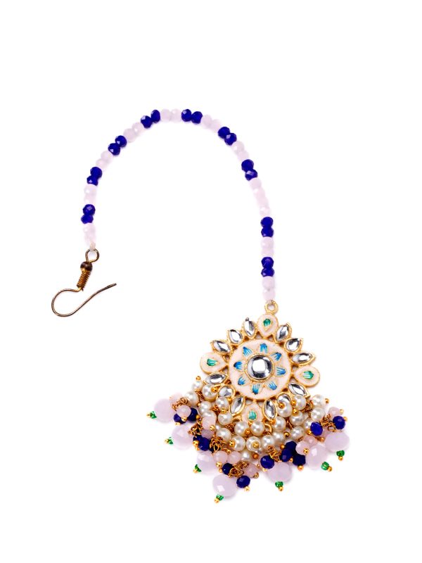 Kundan Choker Set with Emerald Green Tassels | White Lulu | and Earrings in Silver