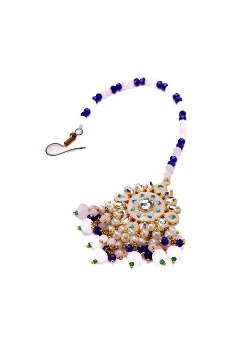 Kundan Choker Set with Emerald Green Tassels | White Lulu | and Earrings in Silver