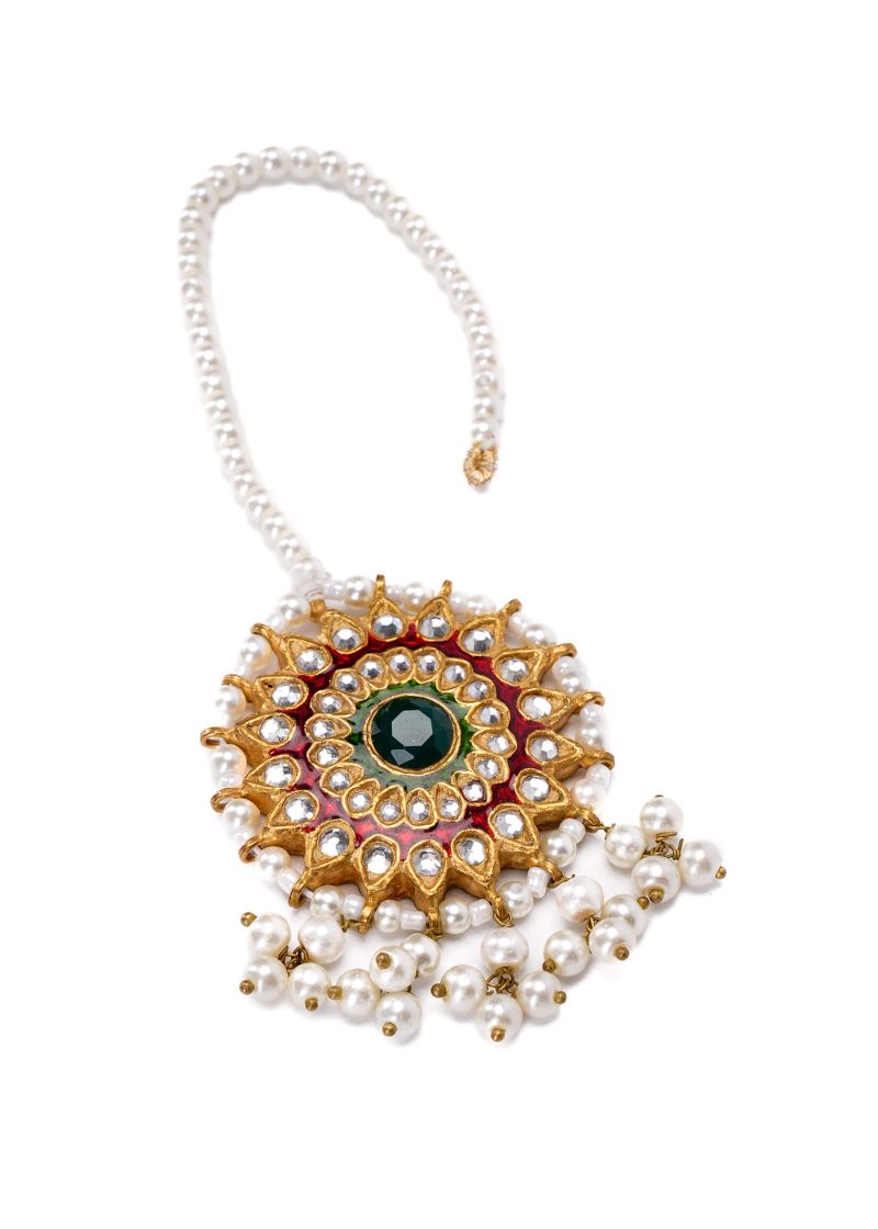 Five-Line Mala Necklace with 92.5 Silver Gold Plated Kudan Yellow & Off White Lulu Tassel