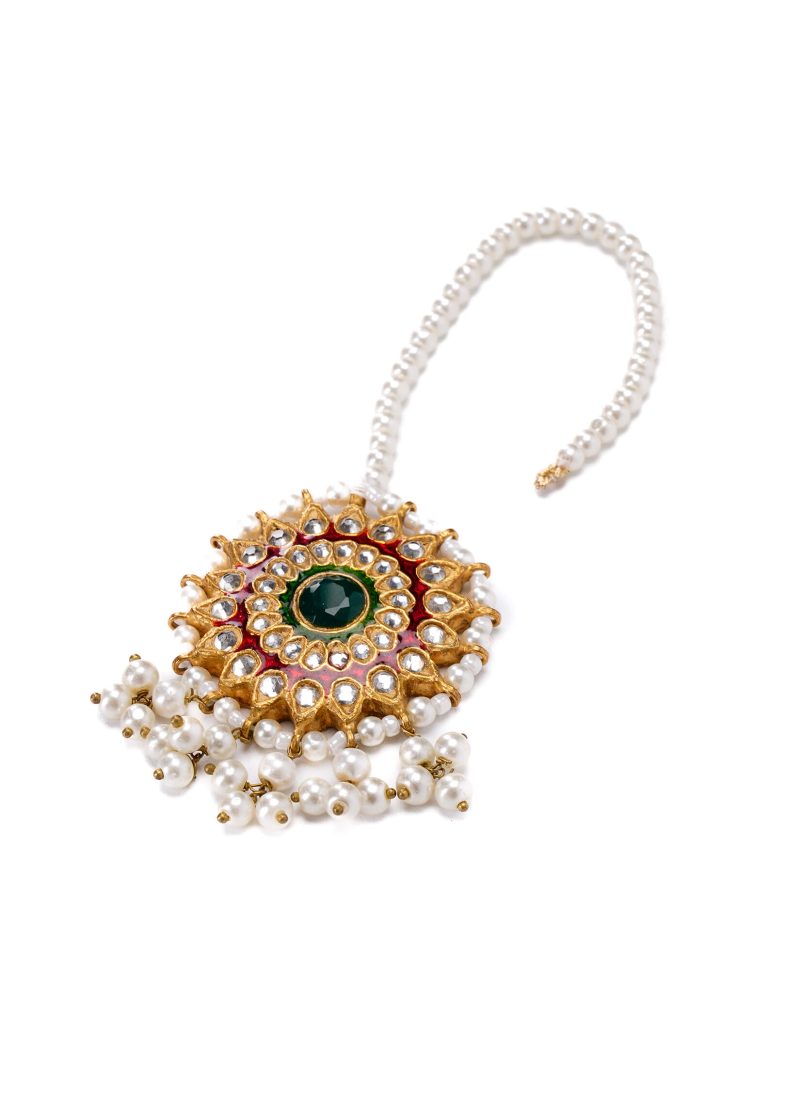 Five-Line Mala Necklace with 92.5 Silver Gold Plated Kudan Yellow & Off White Lulu Tassel