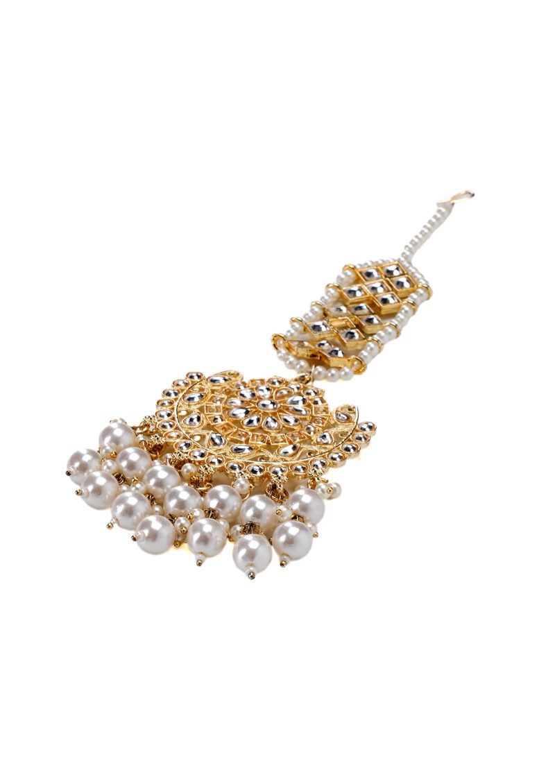 Tassel Necklace | Gold Metal Silver Kundan with Baby Pink & Royal Blue Beads Design