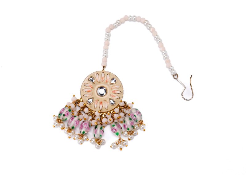 Choker Set with Earrings | Gold Metal Silver Diamond & Green Enamel with Lulu Tassel