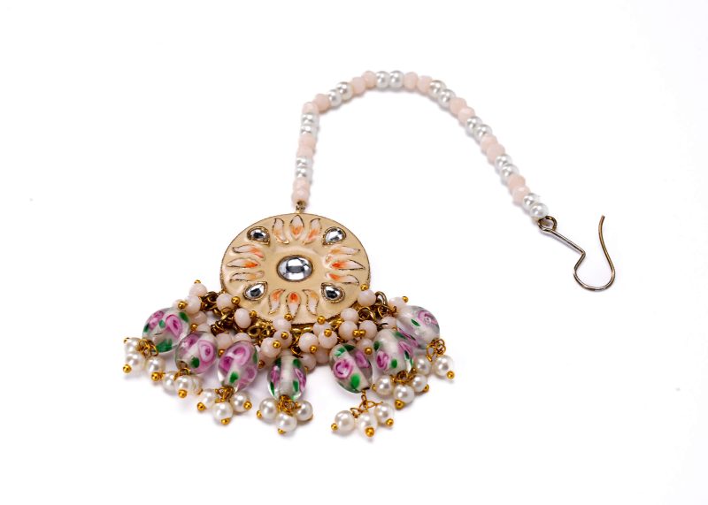 Choker Set with Earrings | Gold Metal Silver Diamond & Green Enamel with Lulu Tassel