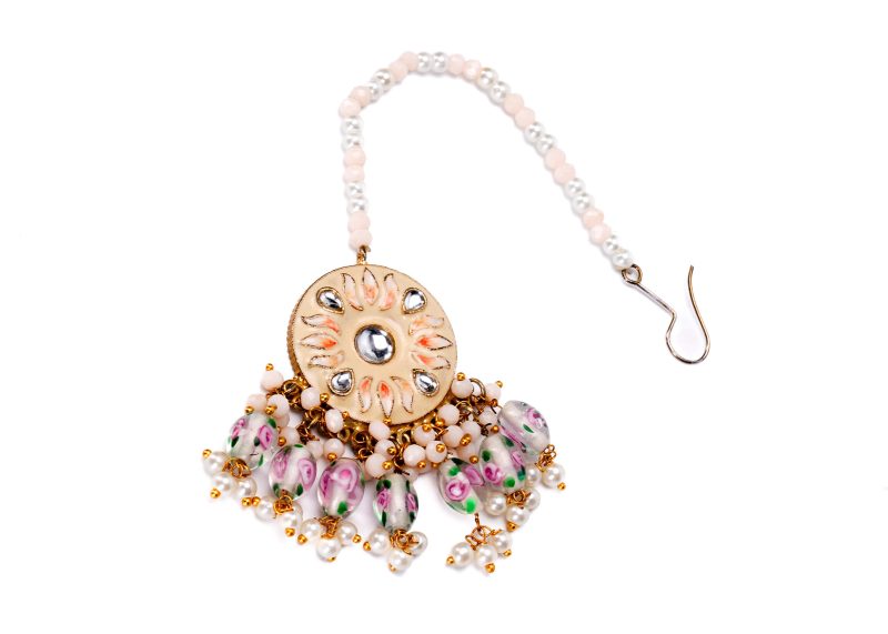 Choker Set with Earrings | Gold Metal Silver Diamond & Green Enamel with Lulu Tassel