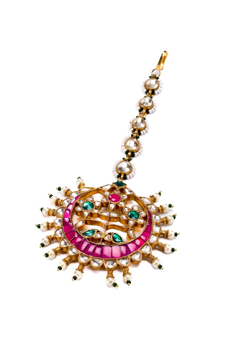 Diamond | Emerald Green Rubi | Silver Metal Black | Half Flower Design