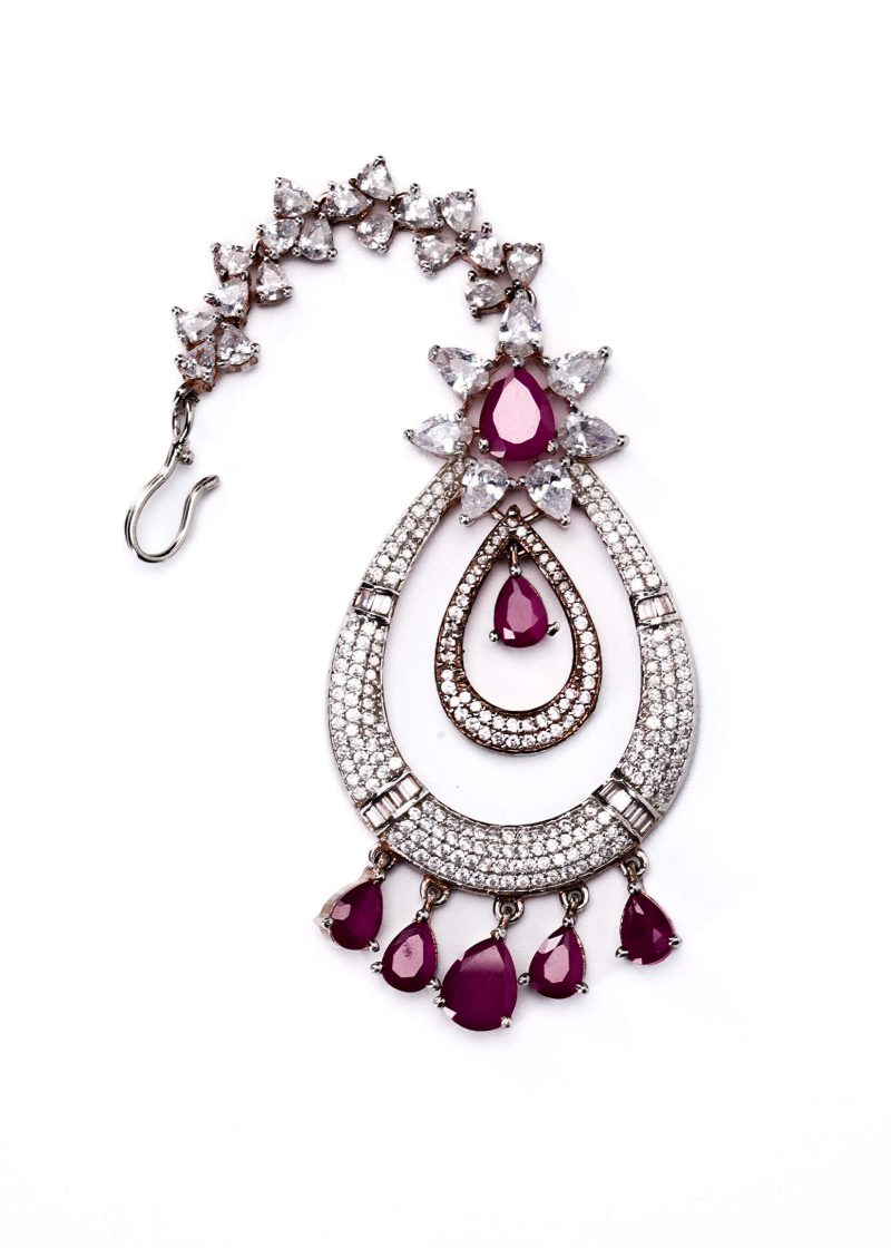 Gold Metal Necklace | Silver Diamond with Emerald Green Ruby Accents