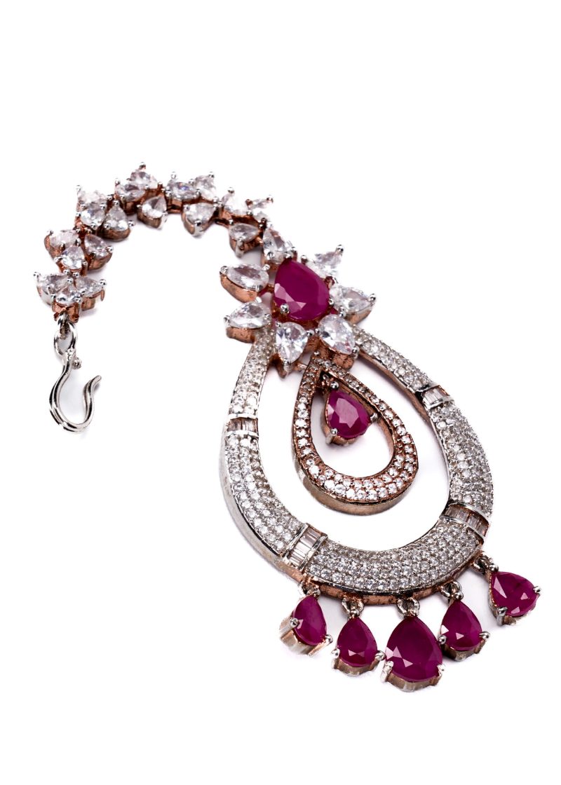 Gold Metal Necklace | Silver Diamond with Emerald Green Ruby Accents