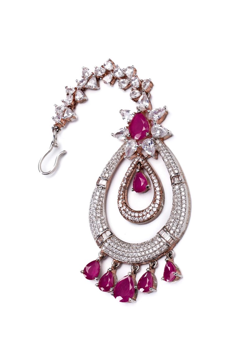 Gold Metal Necklace | Silver Diamond with Emerald Green Ruby Accents