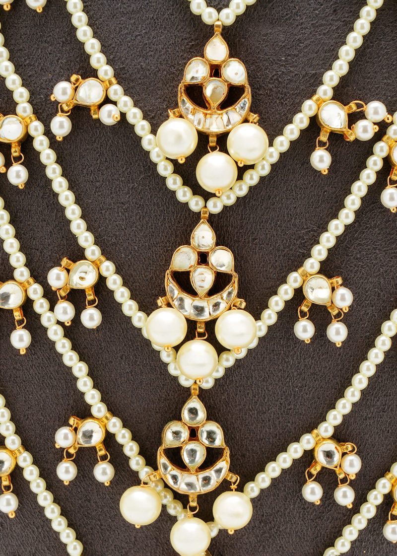 Pink Beads Jhumka | Gold Metal Silver Diamond with Ruby Tassel & Pearl Choker Set