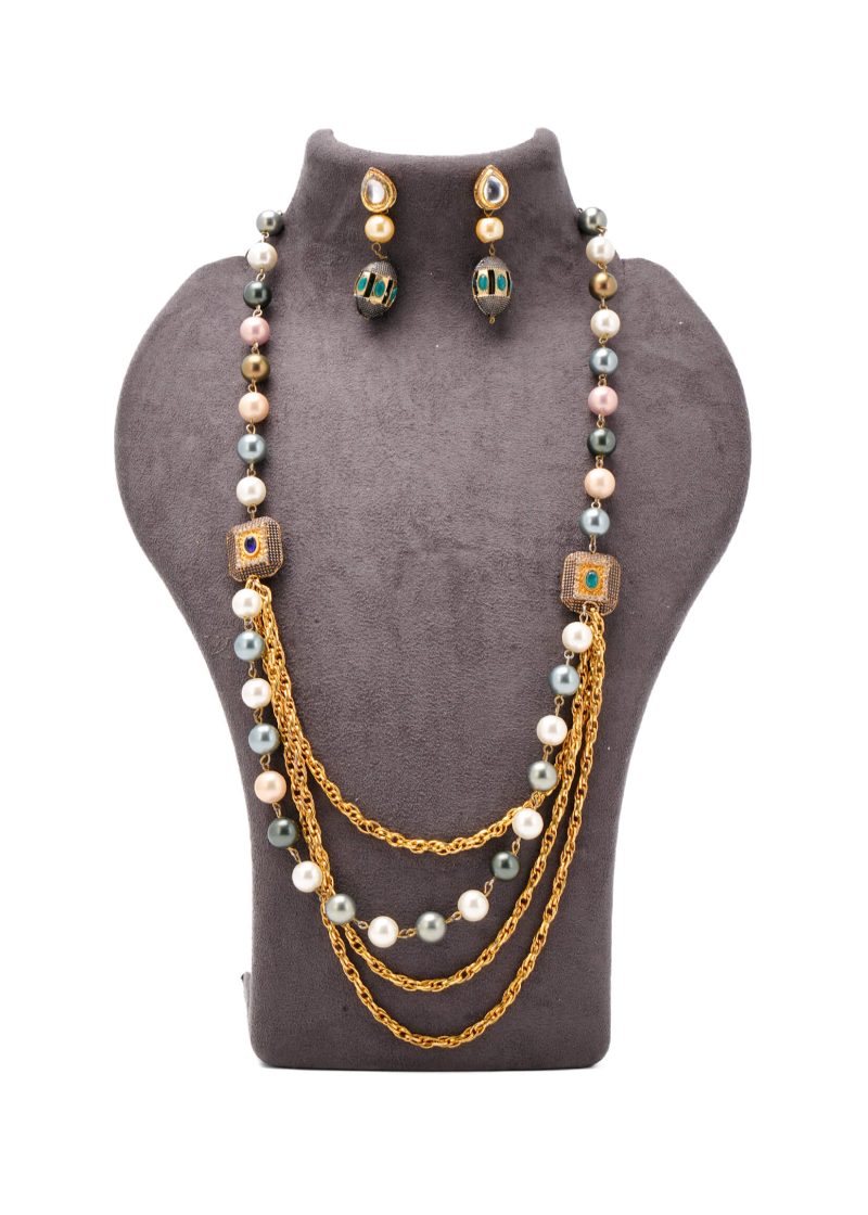 Lulu Tassel Nath | Gold Metal Silver Kundan with Off-White Lulu Design Accents