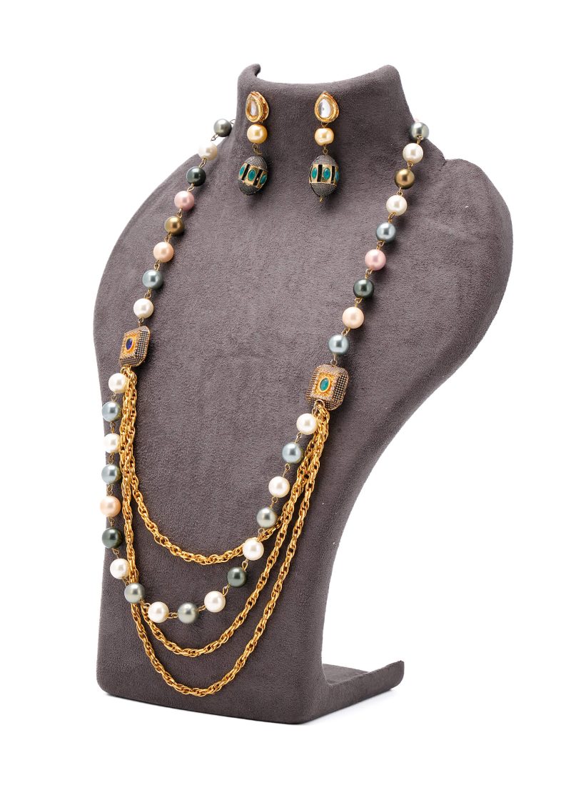 Lulu Tassel Nath | Gold Metal Silver Kundan with Off-White Lulu Design Accents
