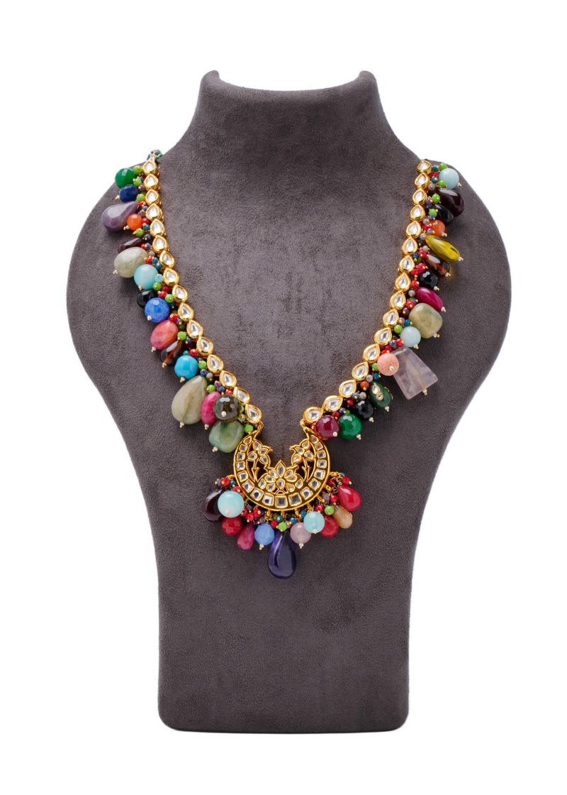 Sabyasachi Style Kundan Mala Set | Gold Metal Design with Multicolor Stone Accents