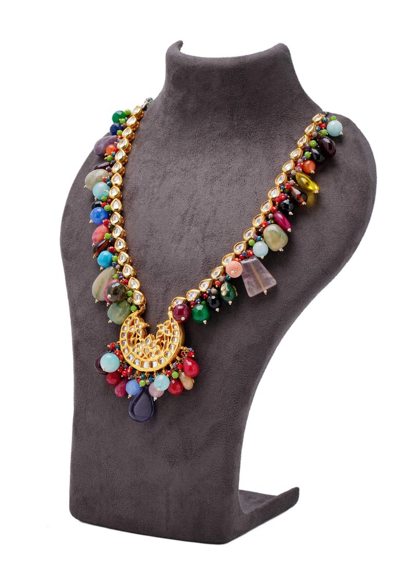Sabyasachi Style Kundan Mala Set | Gold Metal Design with Multicolor Stone Accents
