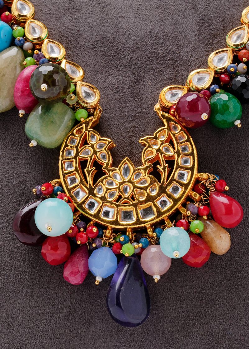 Sabyasachi Style Kundan Mala Set | Gold Metal Design with Multicolor Stone Accents