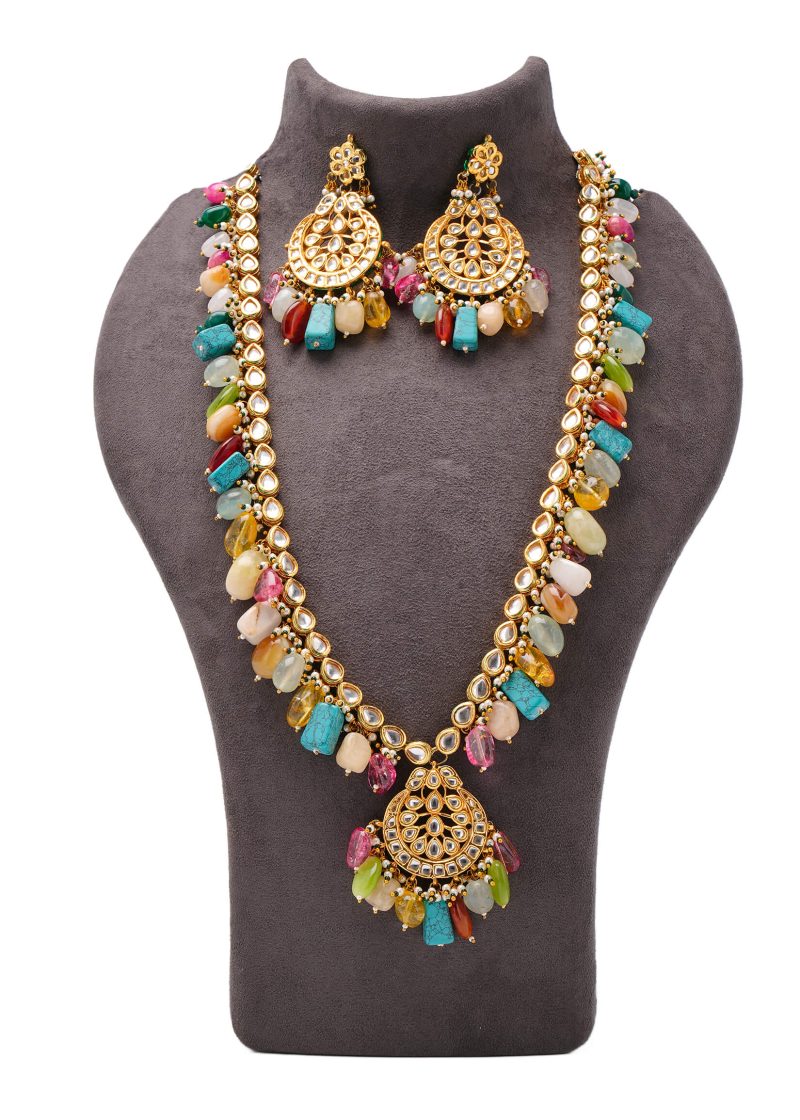 Sabyasachi Style Kundan Mala Set | Gold Metal with Multicolor Stones for Luxe Appeal