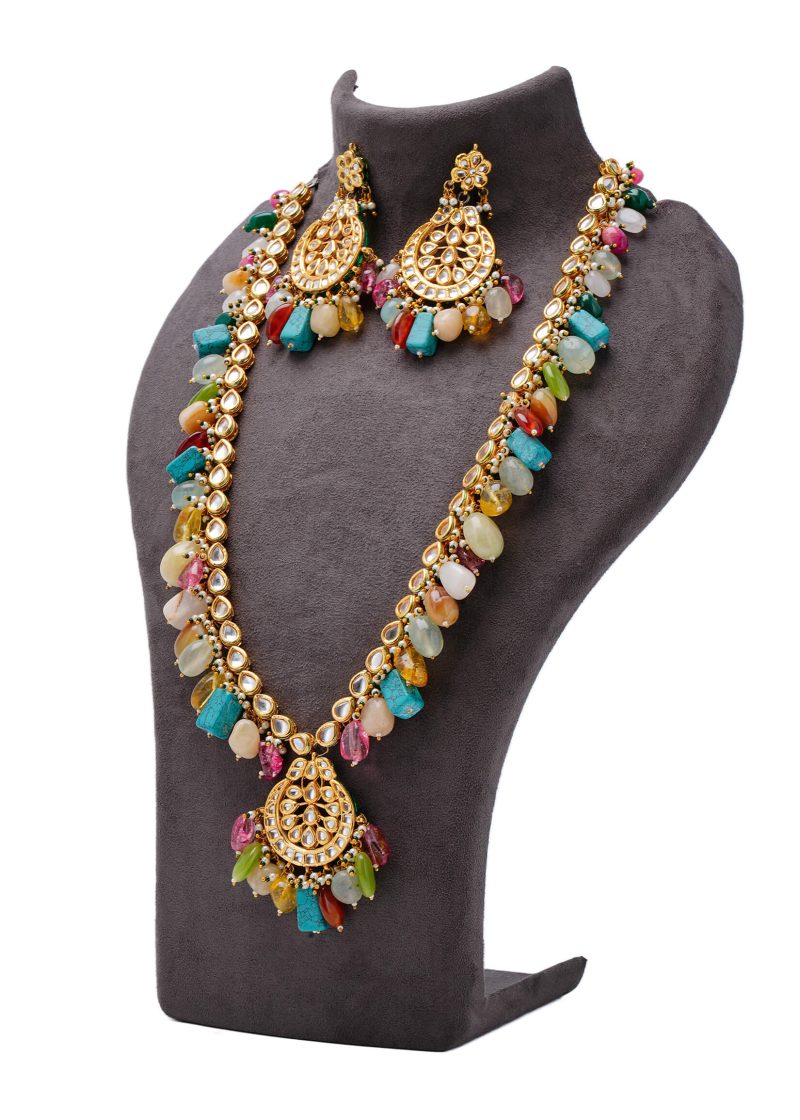 Sabyasachi Style Kundan Mala Set | Gold Metal with Multicolor Stones for Luxe Appeal