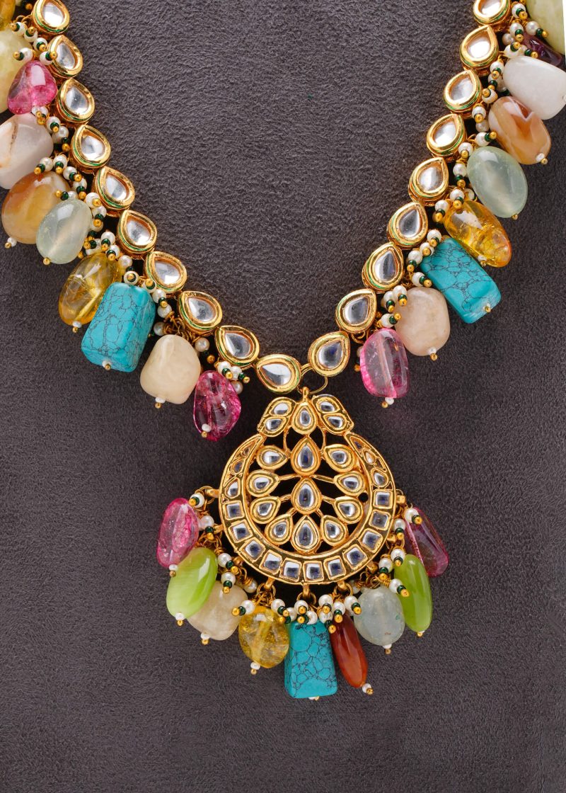 Sabyasachi Style Kundan Mala Set | Gold Metal with Multicolor Stones for Luxe Appeal