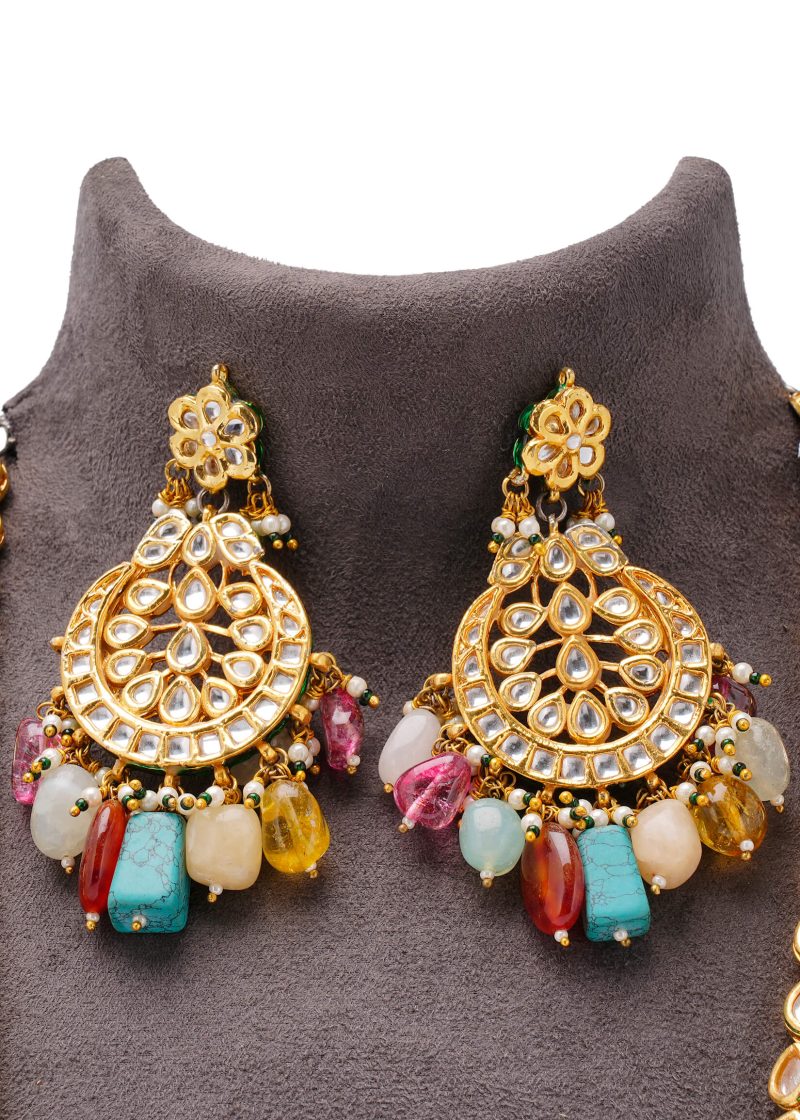 Sabyasachi Style Kundan Mala Set | Gold Metal with Multicolor Stones for Luxe Appeal