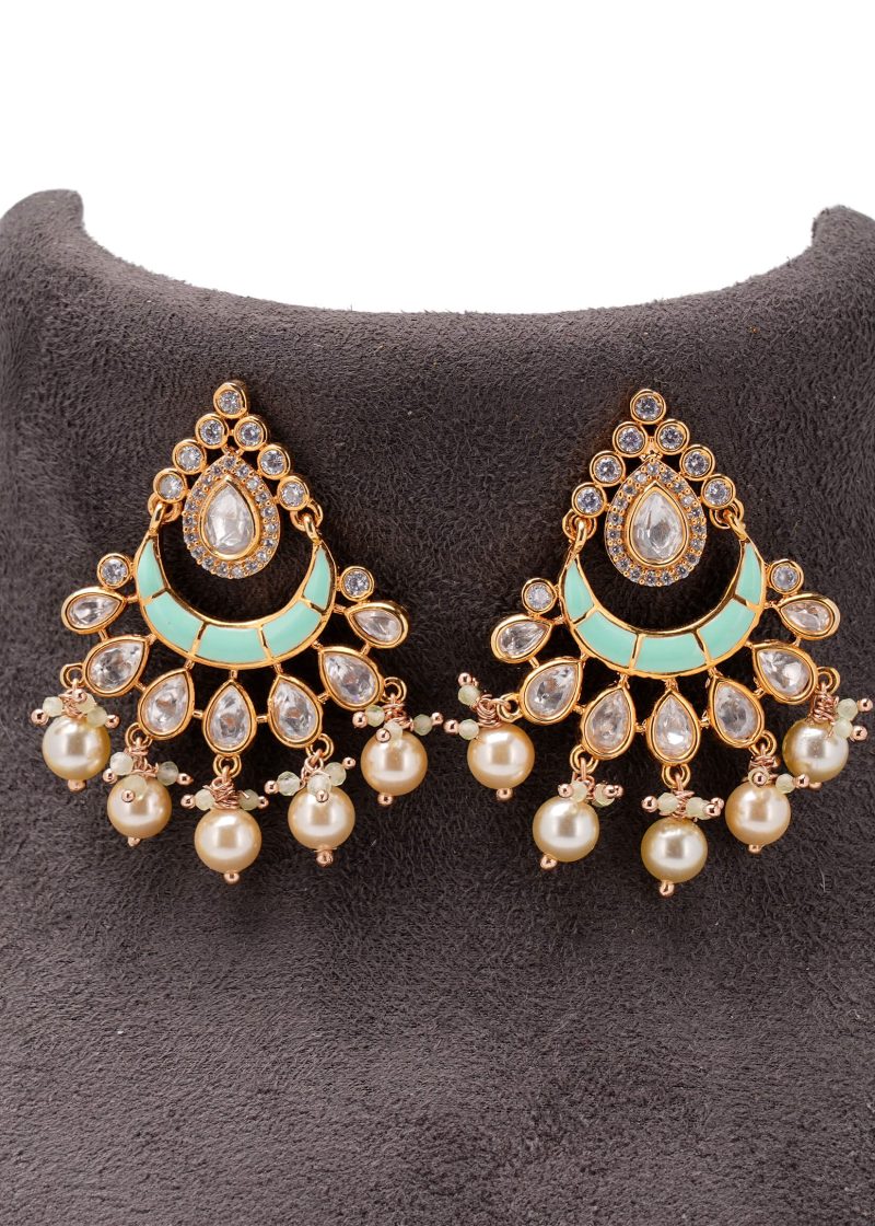 Sea Green Beads Necklace Set | Gold Metal Silver Diamond & Gold Lulu Maala Design