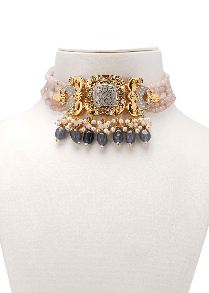 Minakari Kundan | Gold Metal Uncut Diamond with Decorative Work & Gold Base