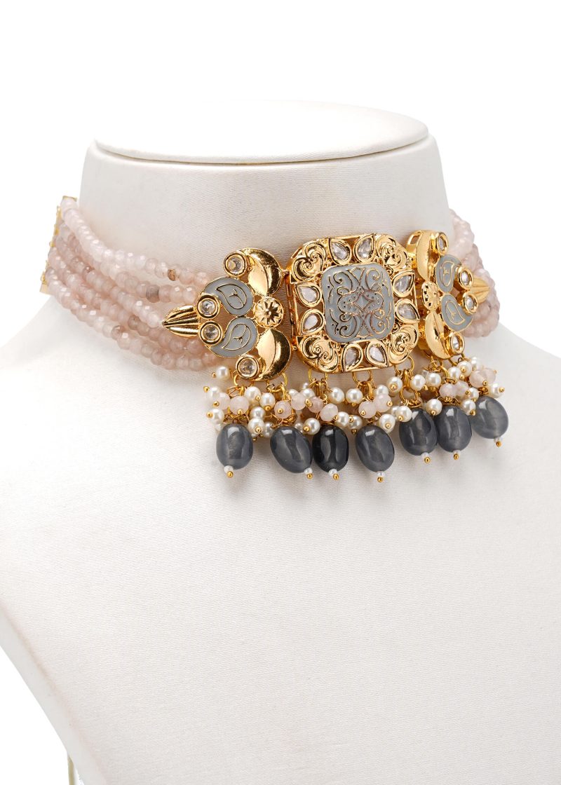 Minakari Kundan | Gold Metal Uncut Diamond with Decorative Work & Gold Base