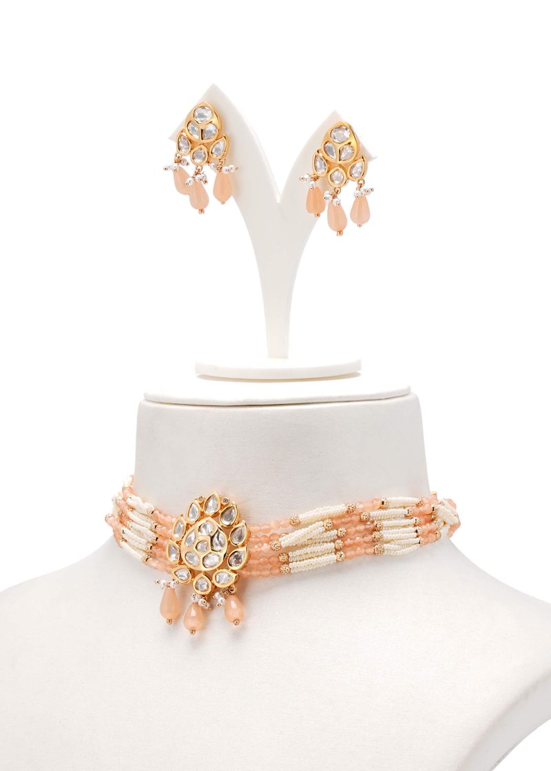 Three-Line Necklace Design | Gold Metal Silver Diamond with Emerald Green Ruby Details